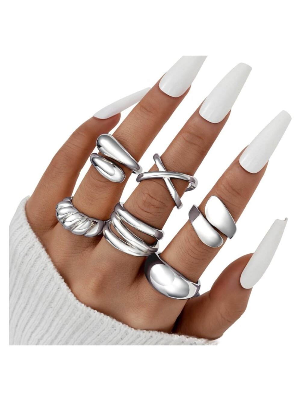 Chunky Gold Plated Stackable Rings Set 6pc Statement Thumb Rings - Picture 5 of 6
